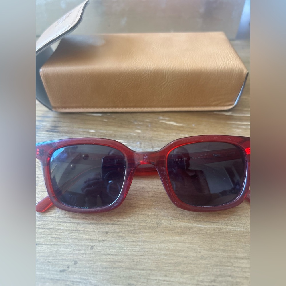 Crap Disco Boogie Cherry Red Square Sunglasses with Leather Case